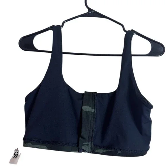 Good American Sports Bra Womens Size 3 Black Green Camo Zip Front High - Picture 6 of 7